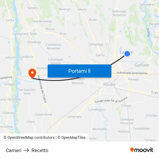 Cameri to Recetto map