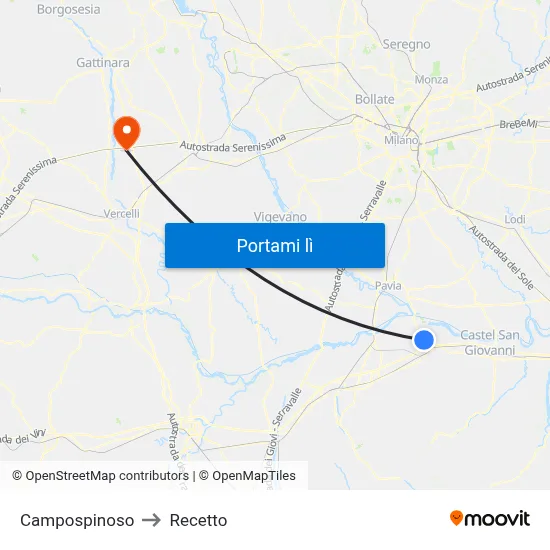 Campospinoso to Recetto map