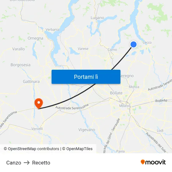 Canzo to Recetto map