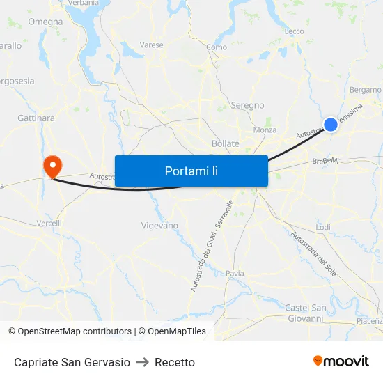 Capriate San Gervasio to Recetto map
