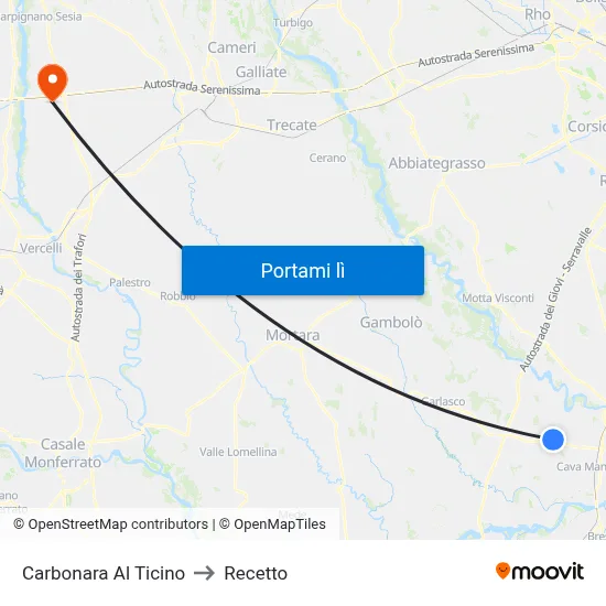 Carbonara Al Ticino to Recetto map