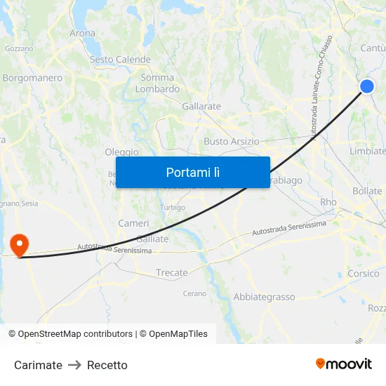 Carimate to Recetto map