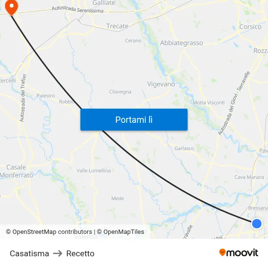 Casatisma to Recetto map
