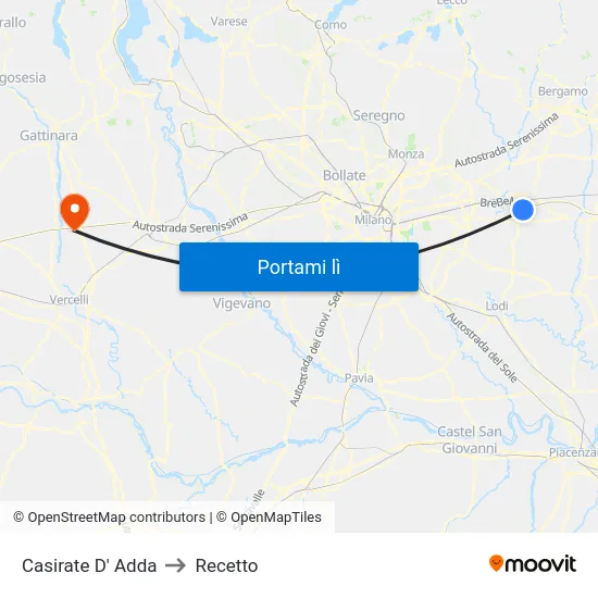 Casirate D' Adda to Recetto map
