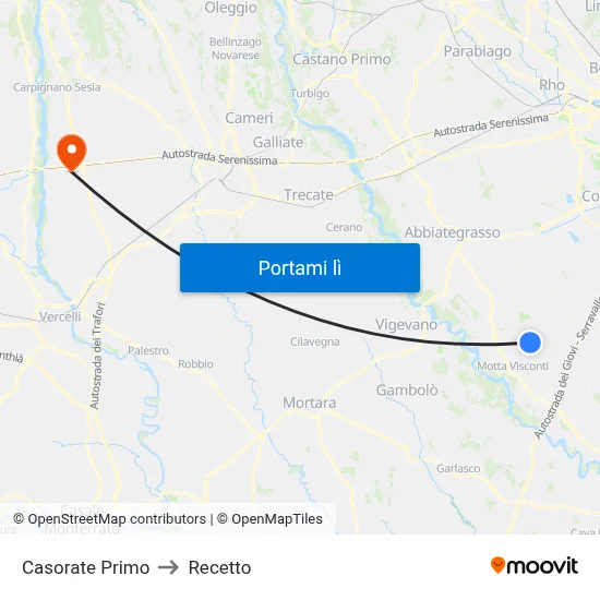 Casorate Primo to Recetto map