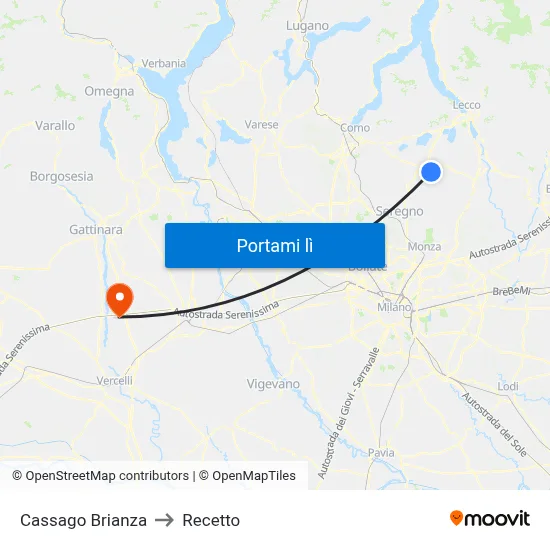 Cassago Brianza to Recetto map