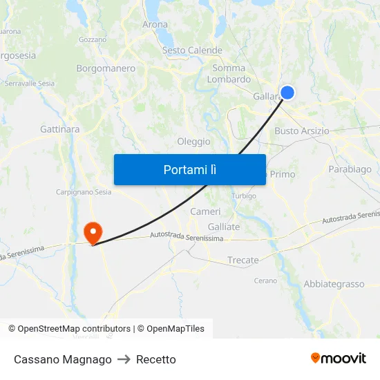 Cassano Magnago to Recetto map