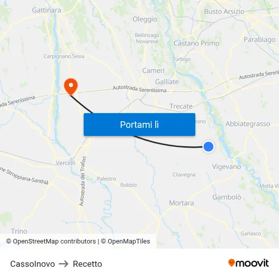 Cassolnovo to Recetto map