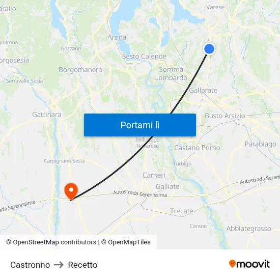 Castronno to Recetto map