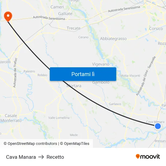 Cava Manara to Recetto map