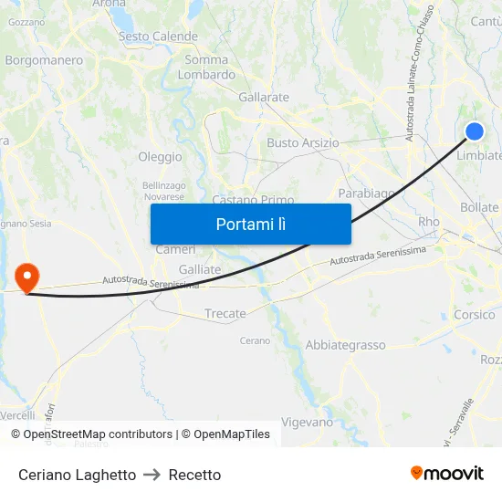 Ceriano Laghetto to Recetto map