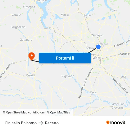 Cinisello Balsamo to Recetto map