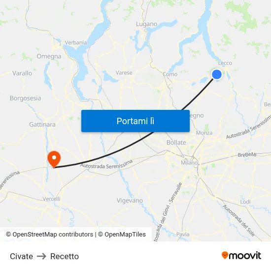 Civate to Recetto map