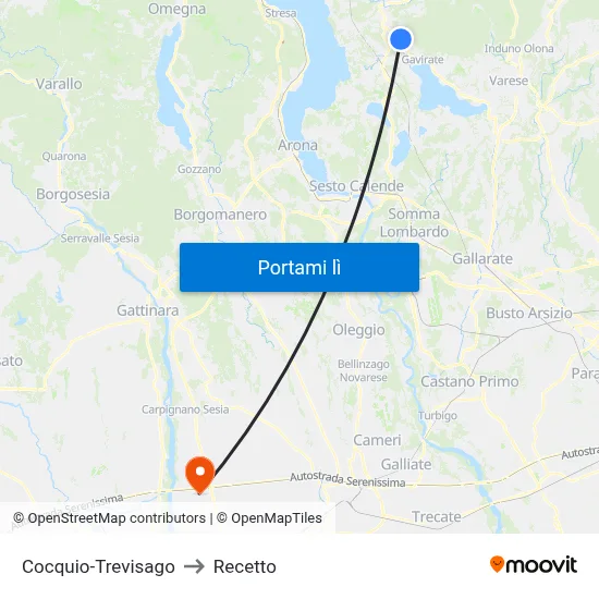 Cocquio-Trevisago to Recetto map