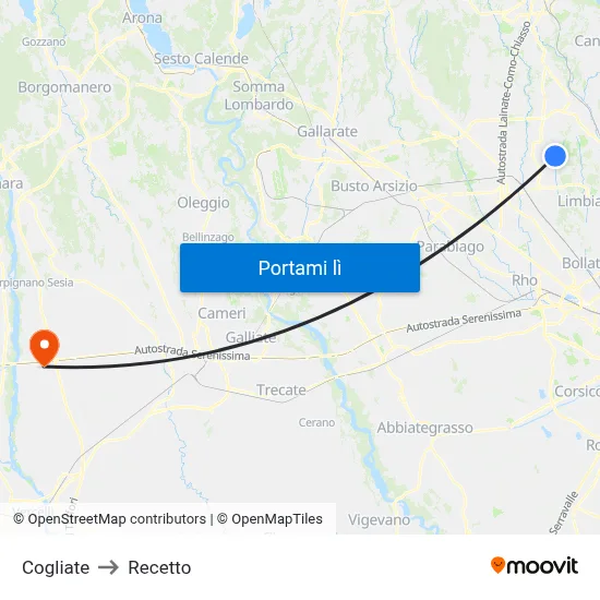 Cogliate to Recetto map