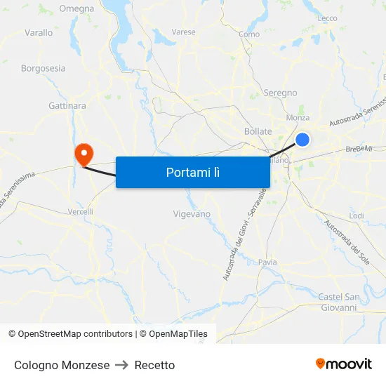 Cologno Monzese to Recetto map