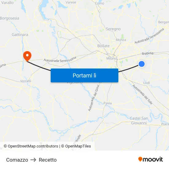 Comazzo to Recetto map