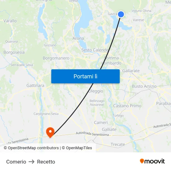 Comerio to Recetto map