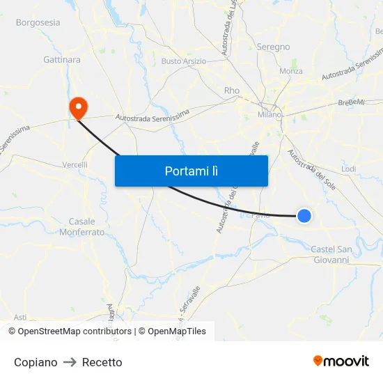 Copiano to Recetto map