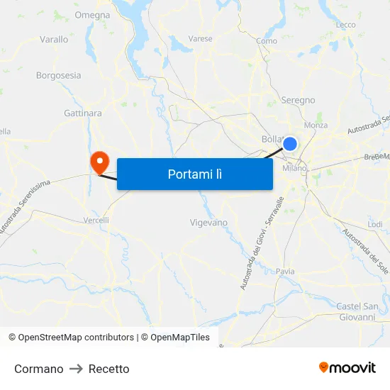 Cormano to Recetto map