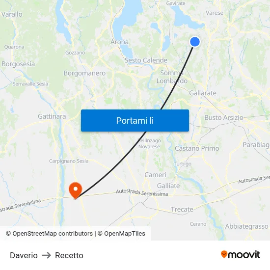 Daverio to Recetto map