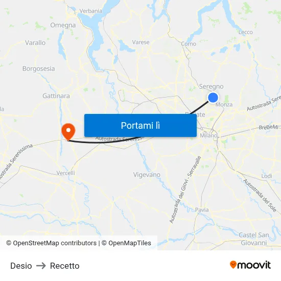 Desio to Recetto map