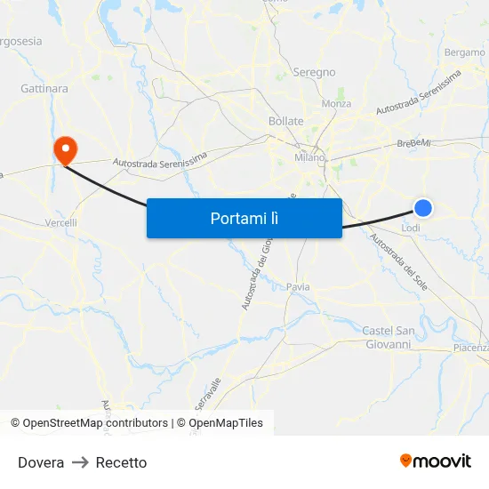 Dovera to Recetto map