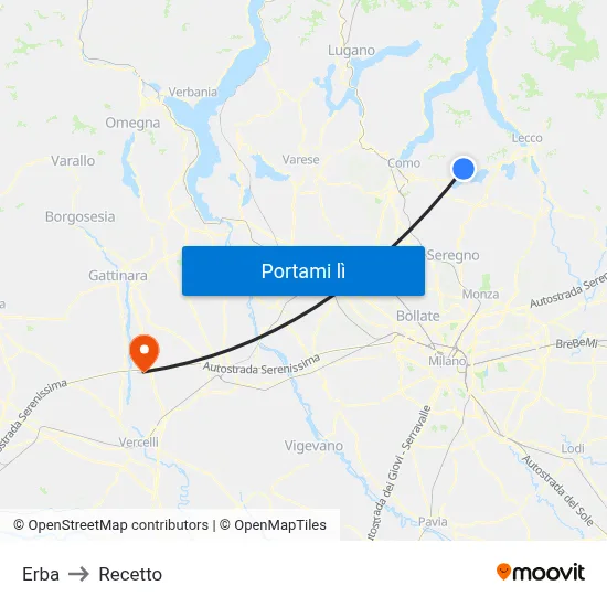 Erba to Recetto map