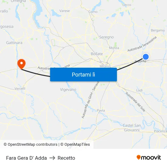 Fara Gera D' Adda to Recetto map
