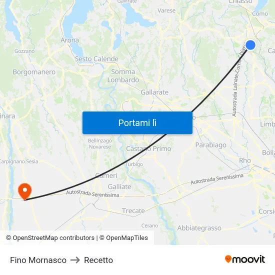 Fino Mornasco to Recetto map