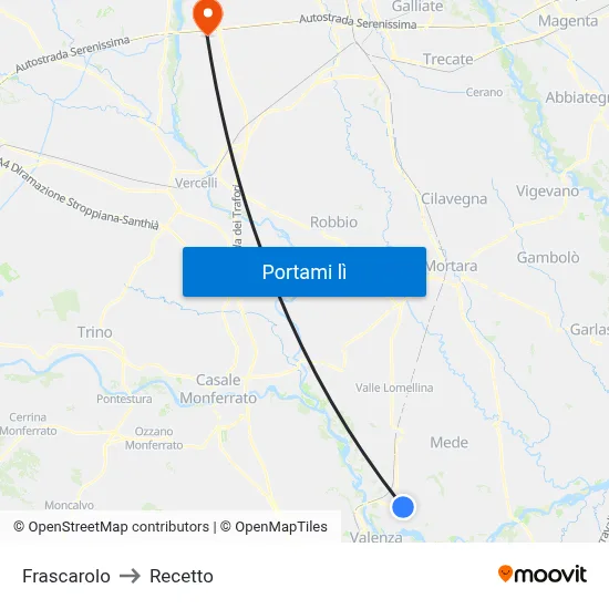 Frascarolo to Recetto map