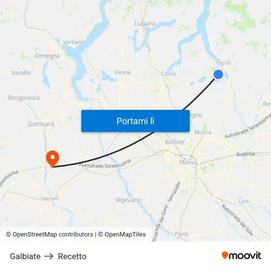 Galbiate to Recetto map