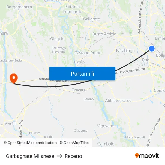 Garbagnate Milanese to Recetto map