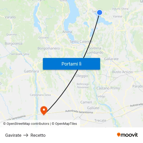 Gavirate to Recetto map