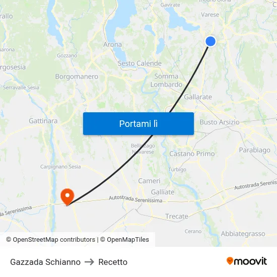 Gazzada Schianno to Recetto map