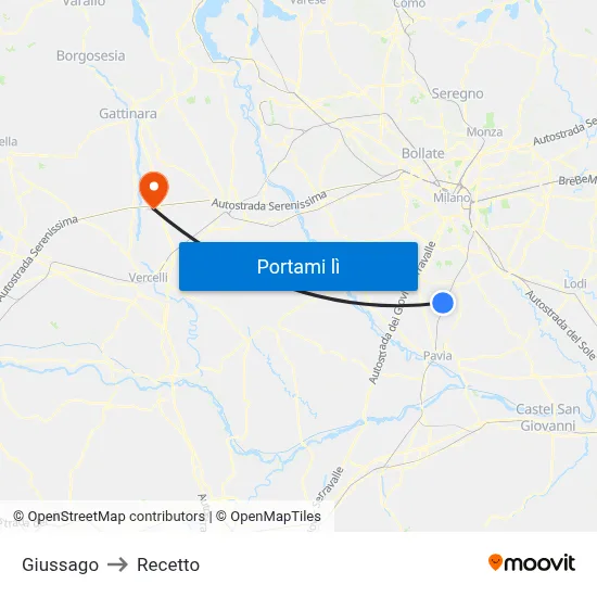 Giussago to Recetto map