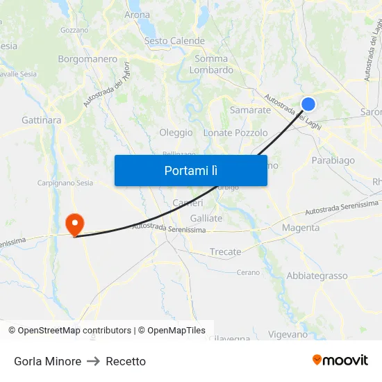 Gorla Minore to Recetto map