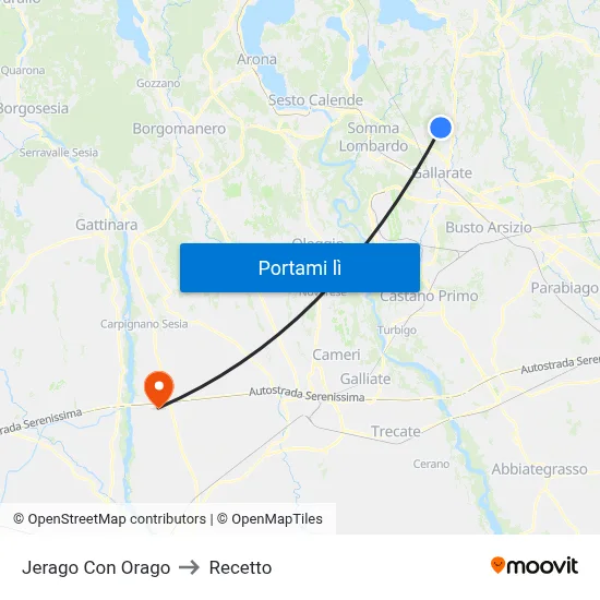 Jerago Con Orago to Recetto map