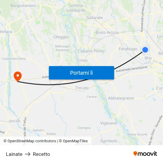 Lainate to Recetto map