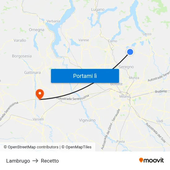 Lambrugo to Recetto map