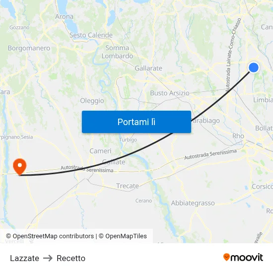 Lazzate to Recetto map