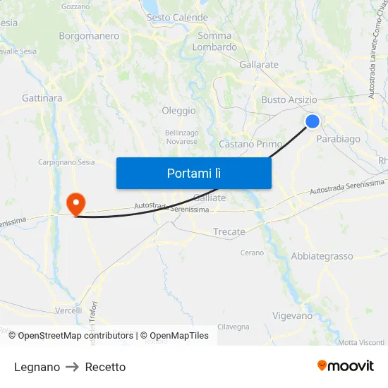 Legnano to Recetto map