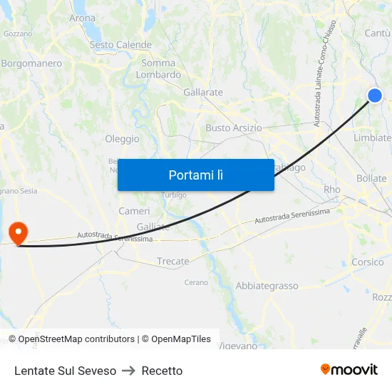 Lentate Sul Seveso to Recetto map