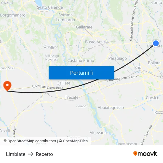 Limbiate to Recetto map