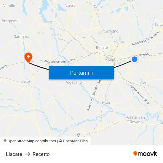 Liscate to Recetto map