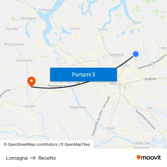 Lomagna to Recetto map
