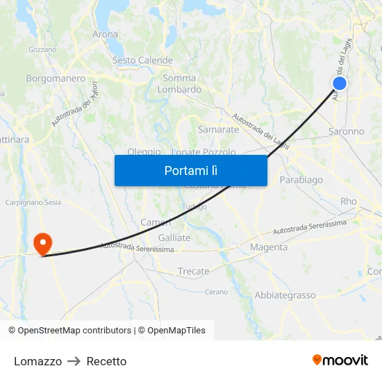 Lomazzo to Recetto map