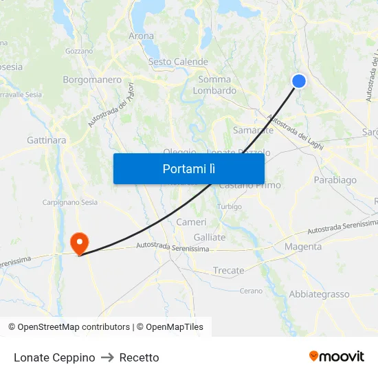 Lonate Ceppino to Recetto map