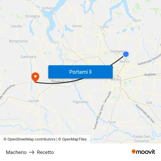 Macherio to Recetto map