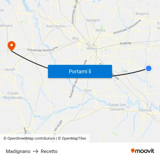 Madignano to Recetto map